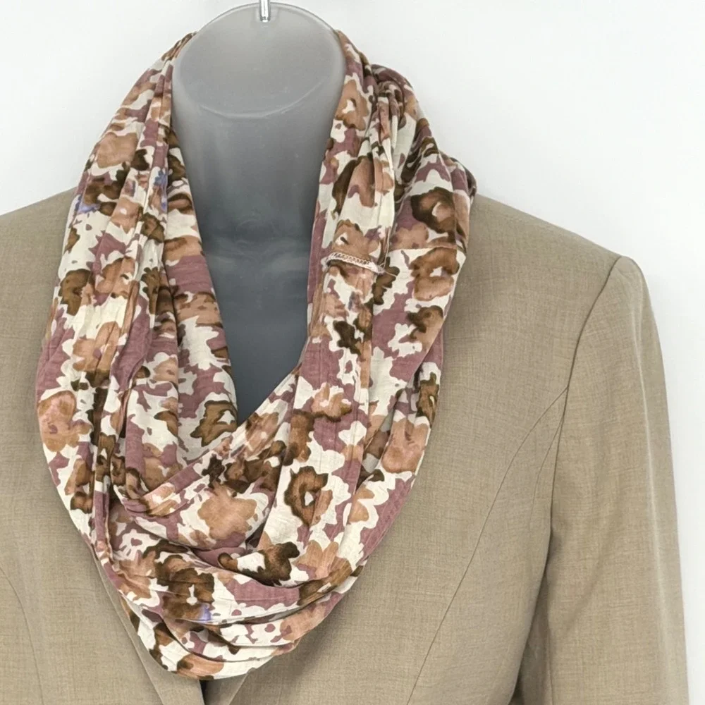 LOFT Floral Infinity Scarf Lightweight Women's Mauve‎ Brown Cream Boho 99-13